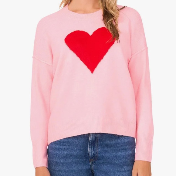 Vince Camuto Sweaters - NWT Vince Camuto Heart Sweater Pink Red Graphic Pullover Women's XL
